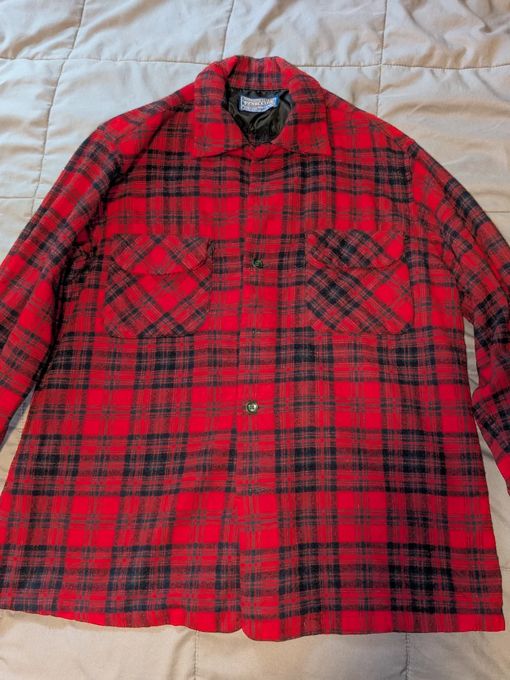 1960's Medium Pendleton Red & Black Plaid Wool Shirt Jacket